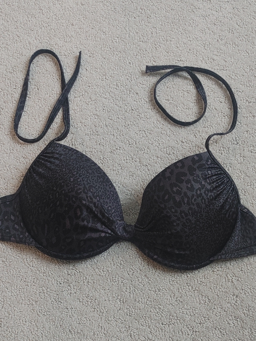 Victoria's Secret 34D Pushup Black Leopard Bikini Top